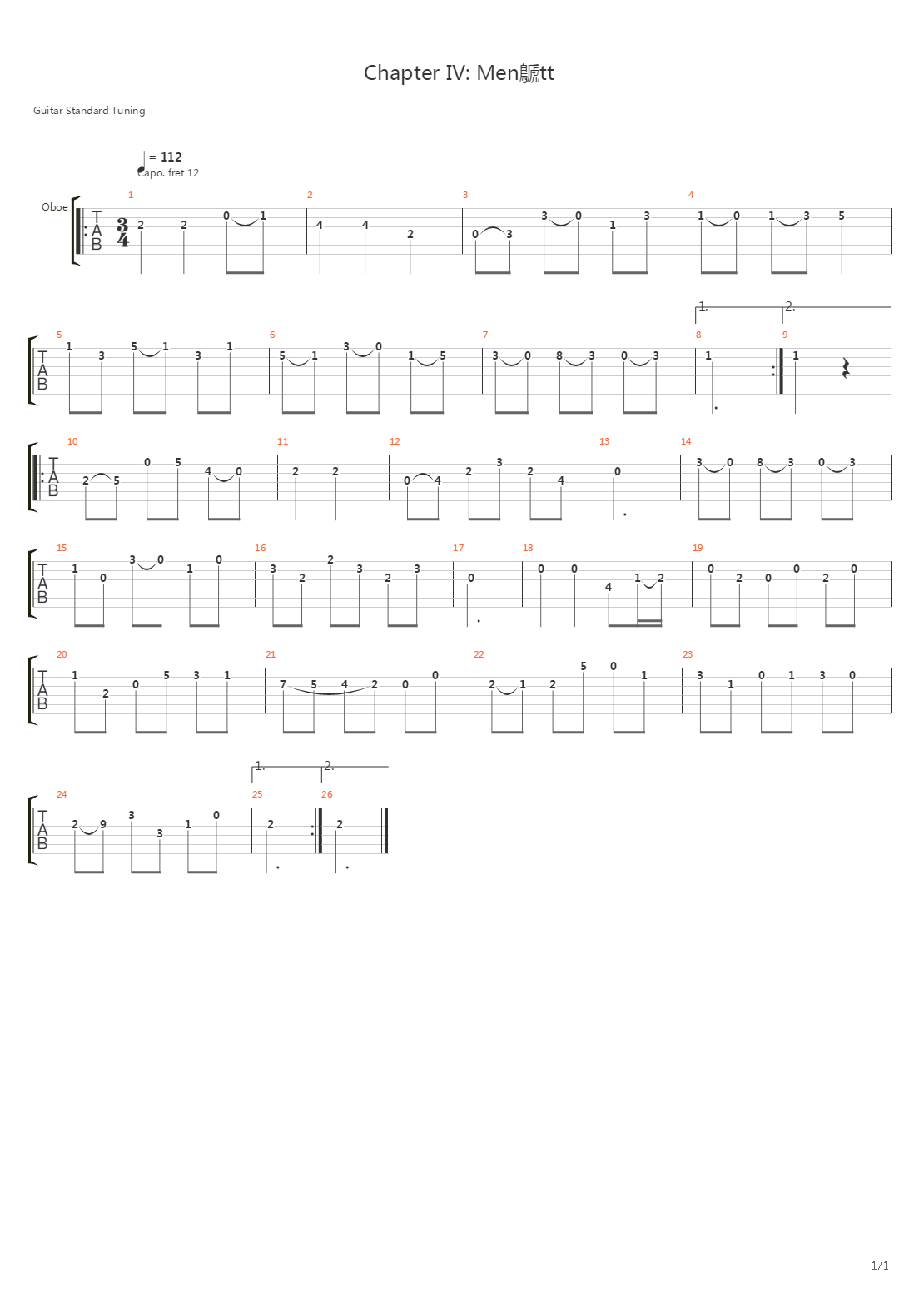 Menuett吉他谱