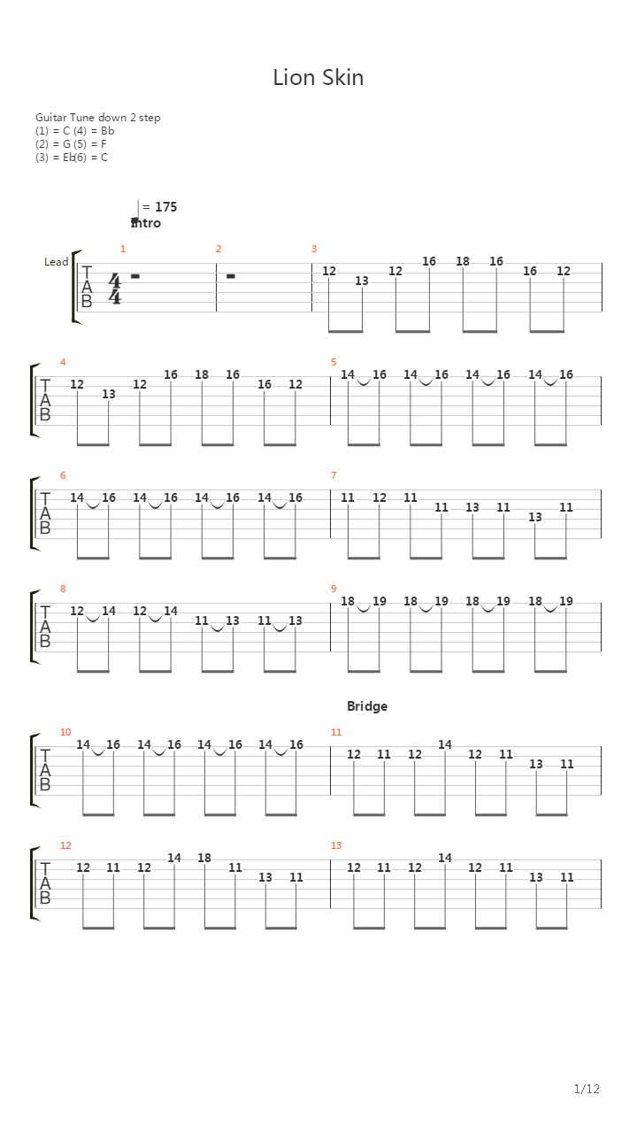 Lion Skin吉他谱