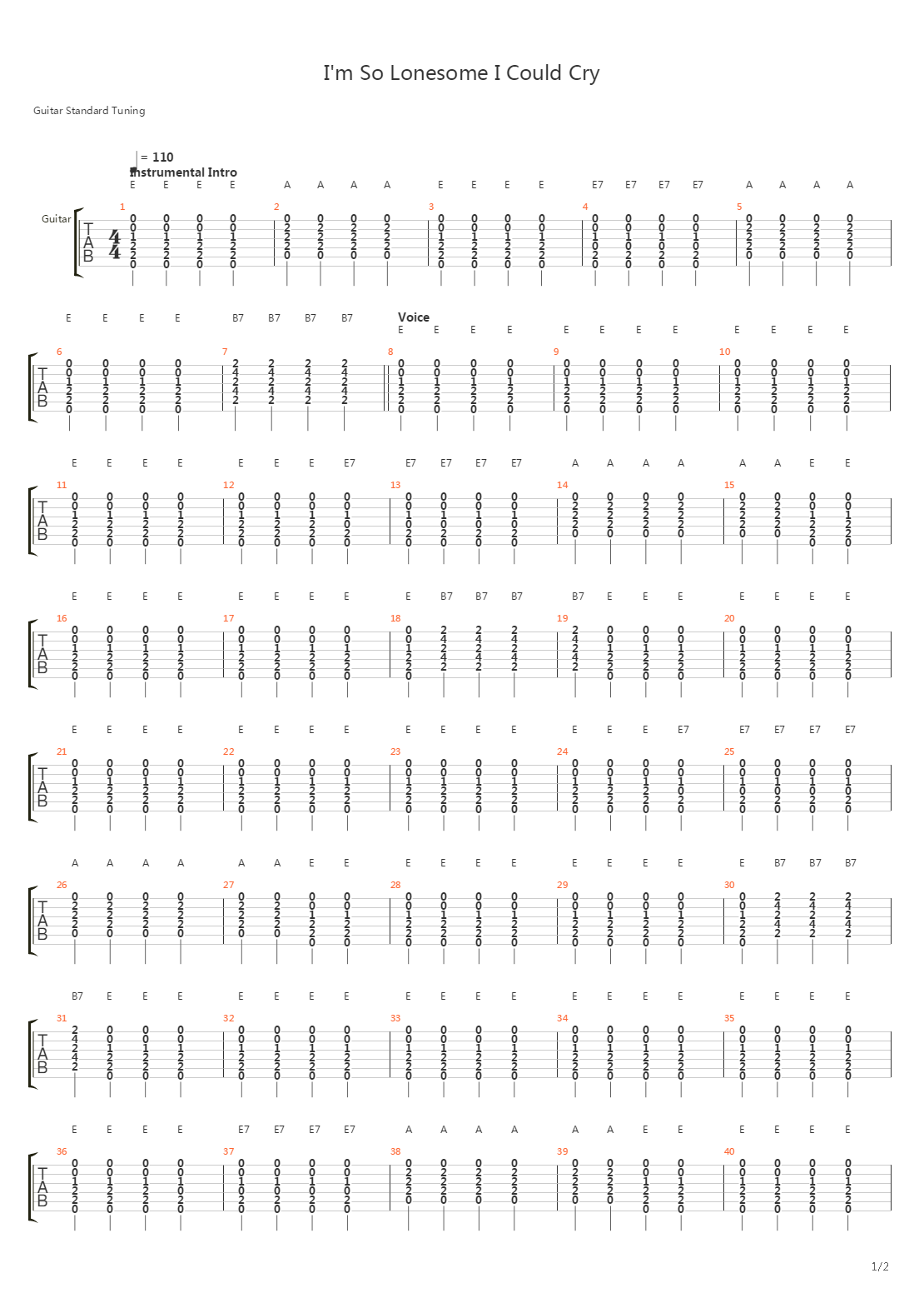 Im So Lonesome I Could Cry吉他谱