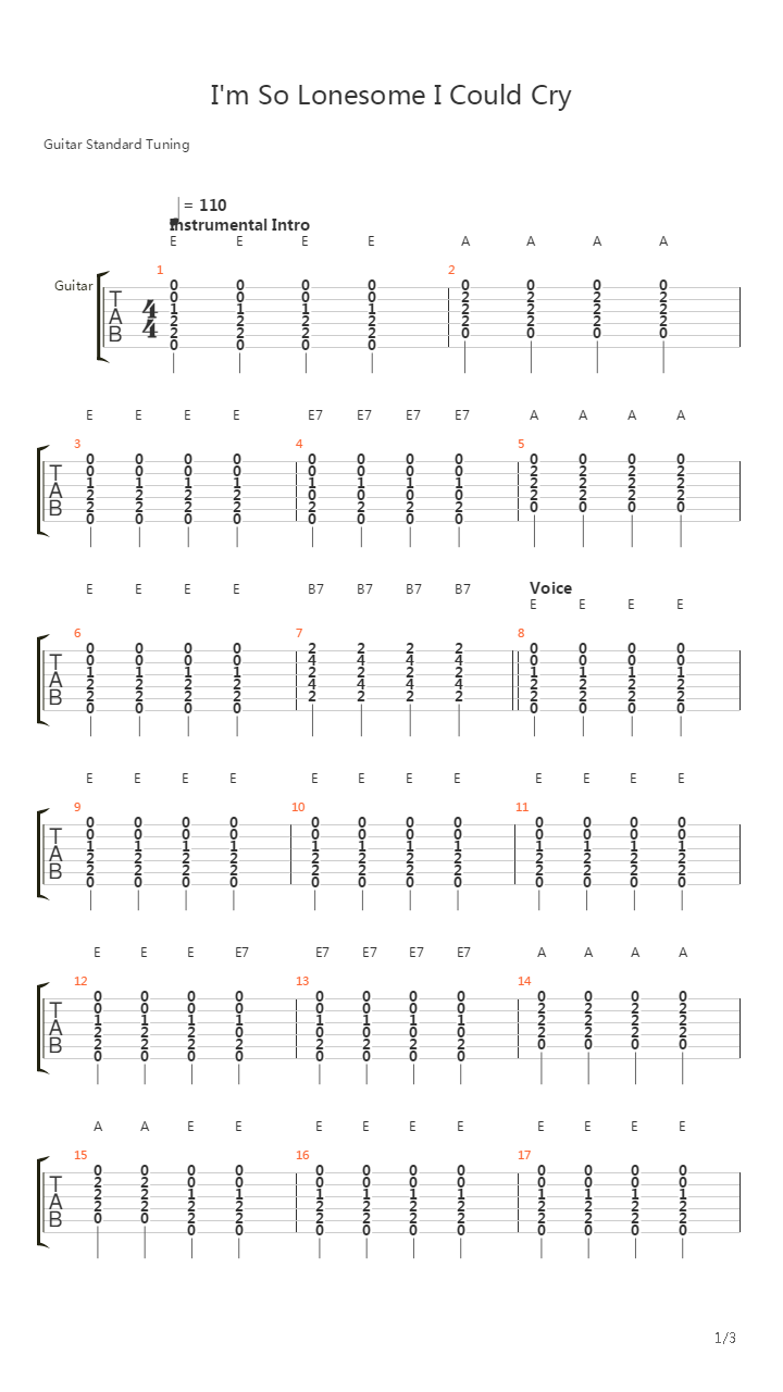 Im So Lonesome I Could Cry吉他谱