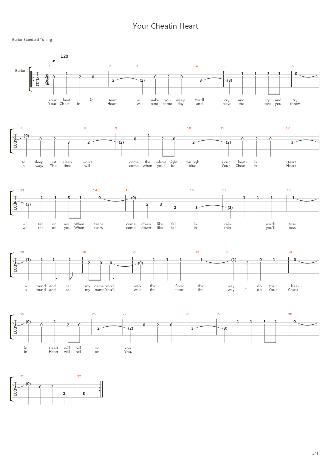 Your Cheatin Heart吉他谱