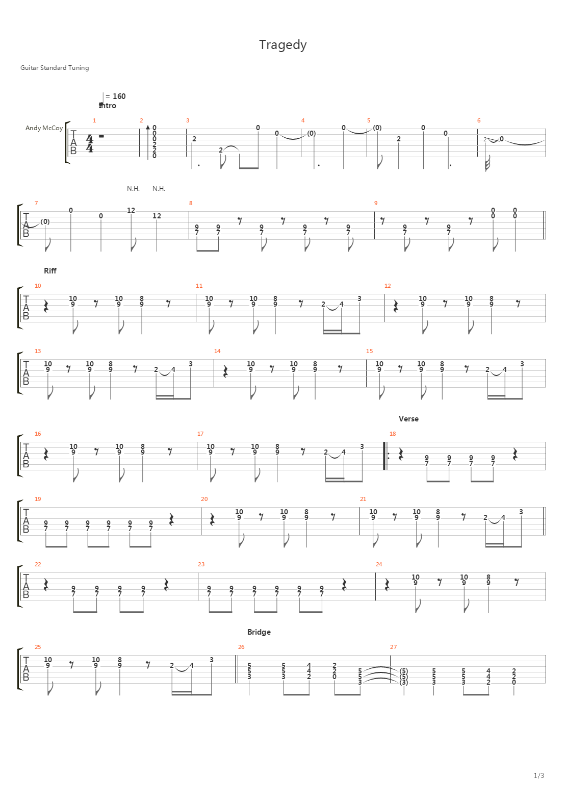 Tragedy吉他谱