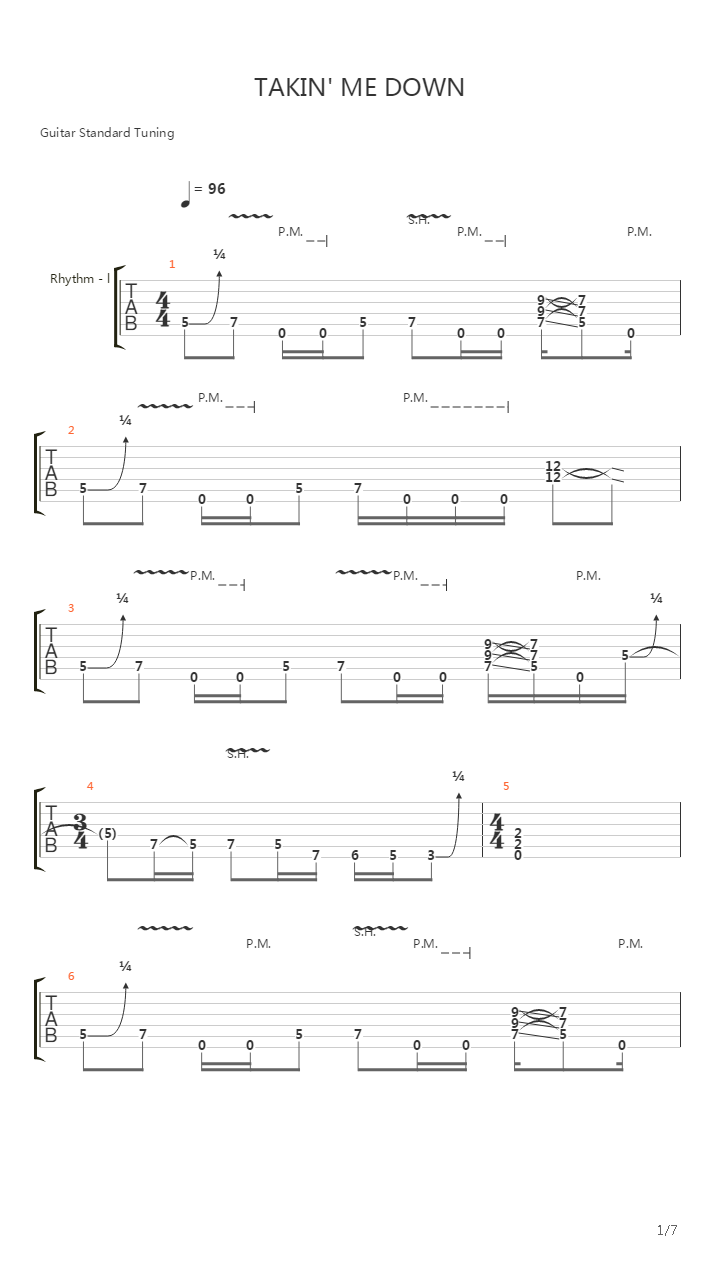 Takin Me Down吉他谱