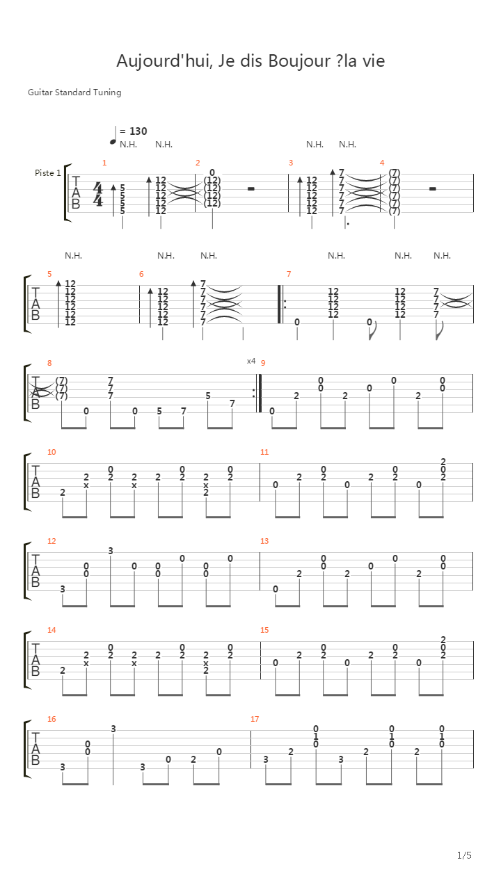 Aujourdhui Je Dis Bonjour La Vie吉他谱
