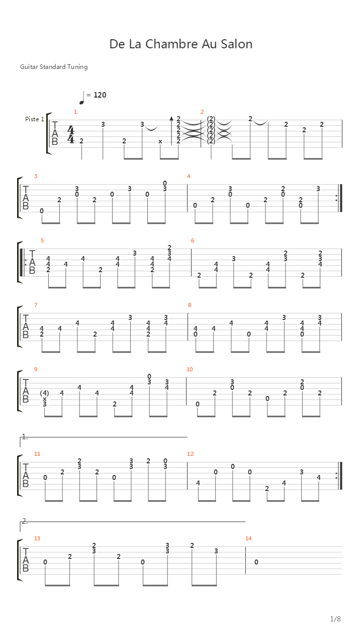 De La Chambre Au Salon吉他谱