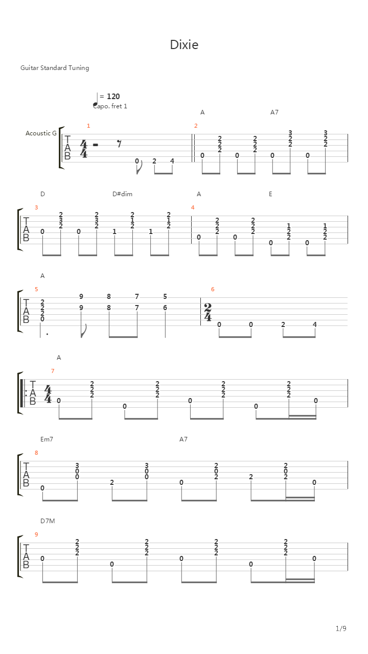 Dixie吉他谱