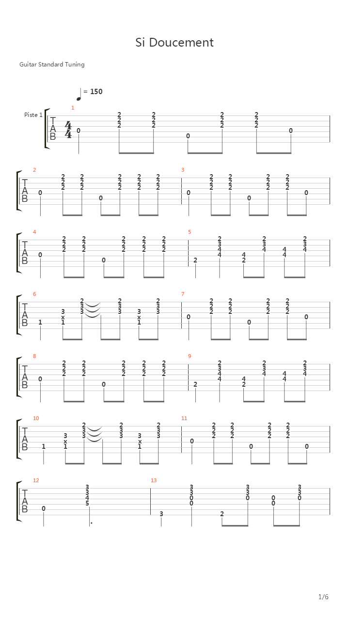 Si Doucement吉他谱