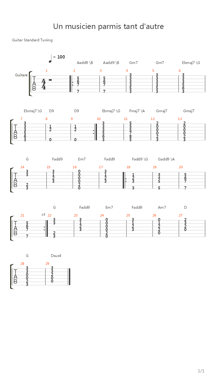 Un Musicien Parmis Tant Dautre吉他谱