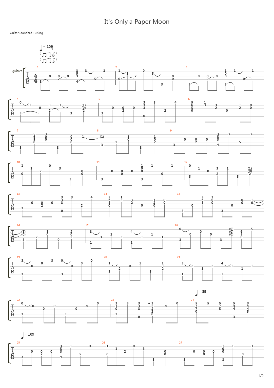 Its Only A Paper Moon吉他谱