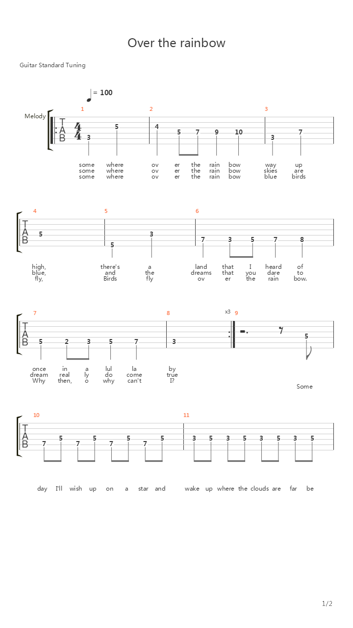 Over The Rainbow吉他谱