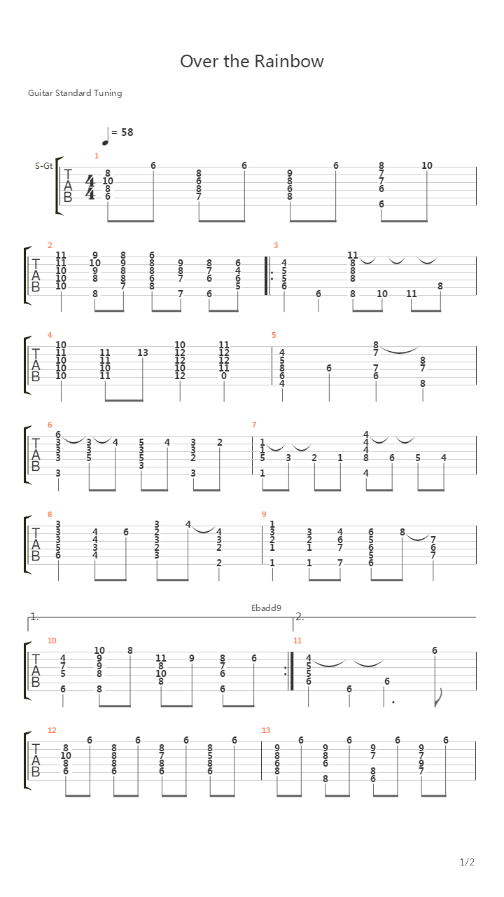 Over The Rainbow吉他谱
