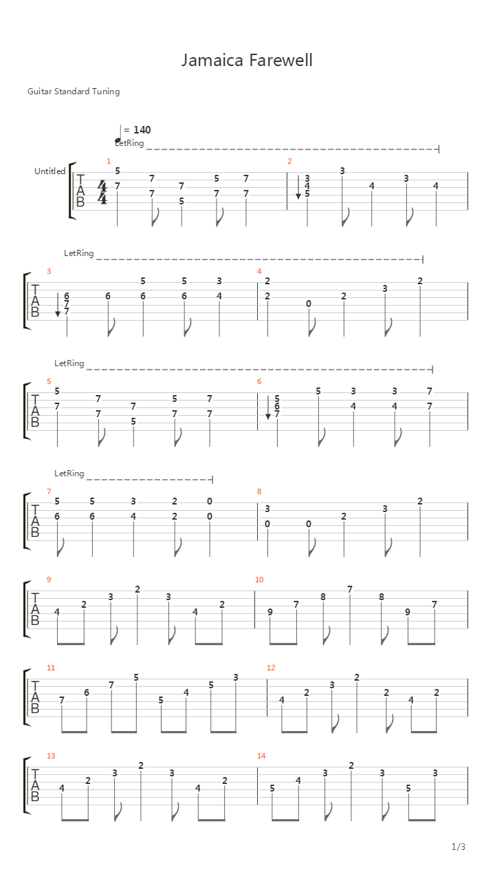 Jamaica Farewell吉他谱