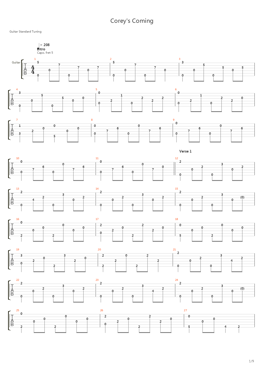 Coreys Coming吉他谱