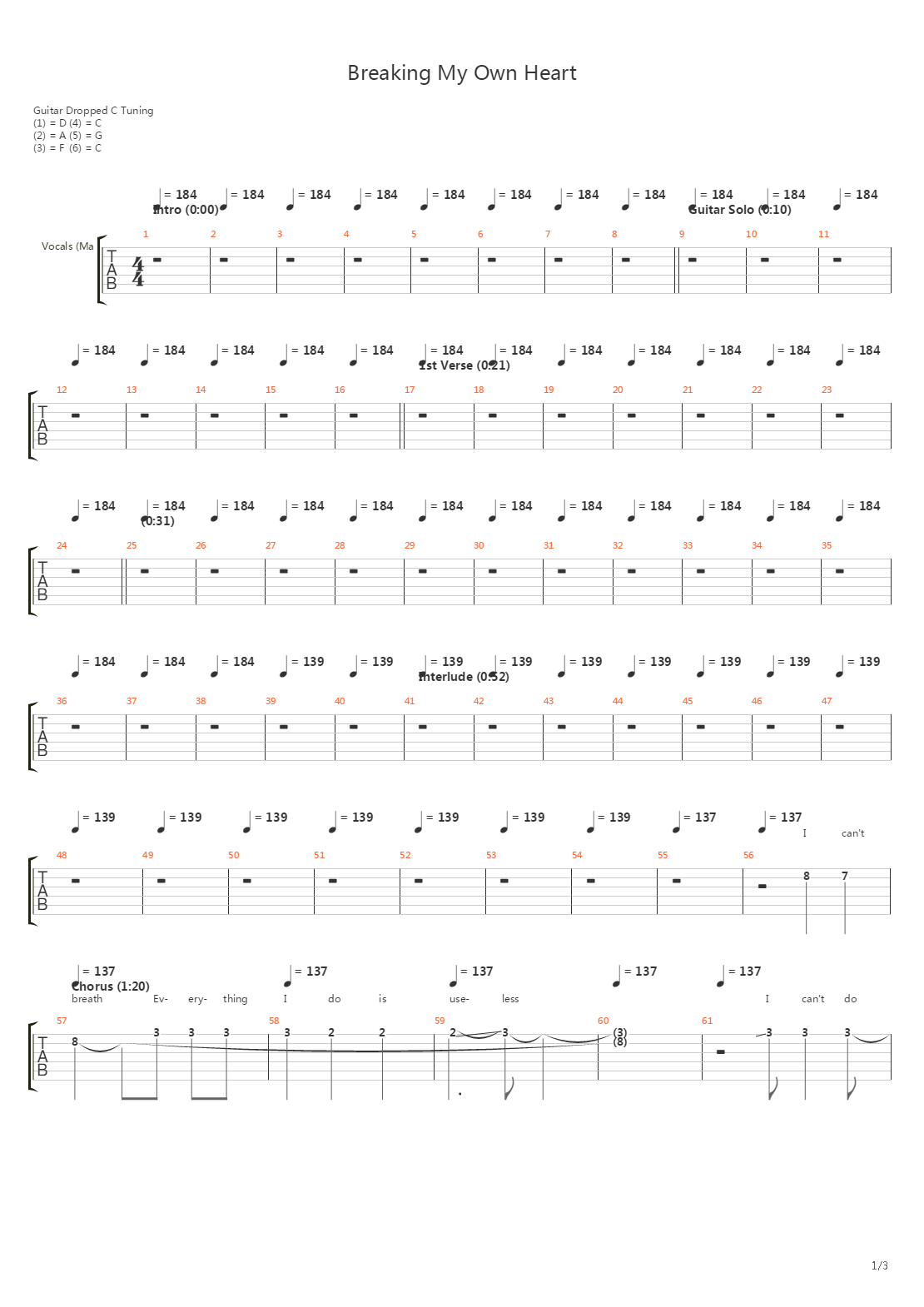 Breaking My Own Heart吉他谱
