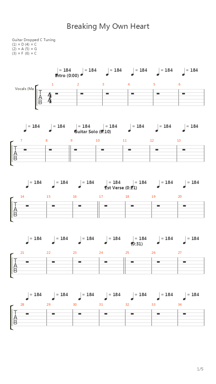 Breaking My Own Heart吉他谱