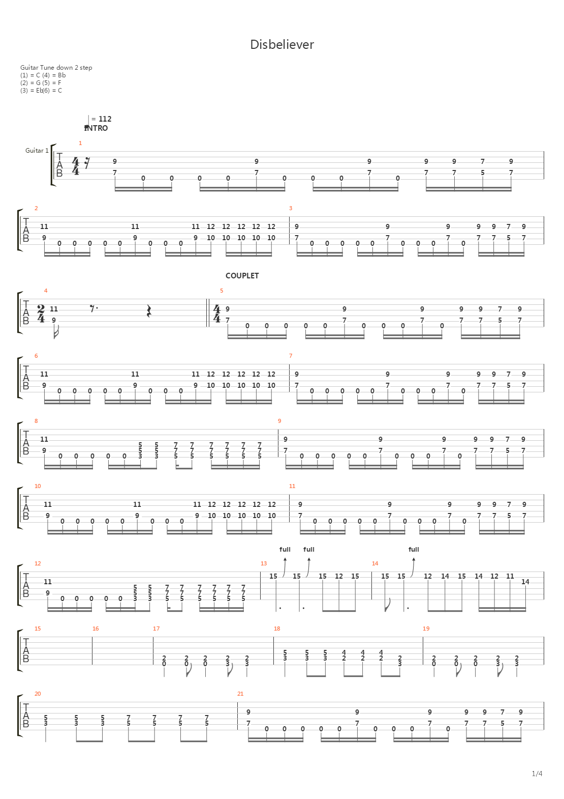 Disbeliever吉他谱