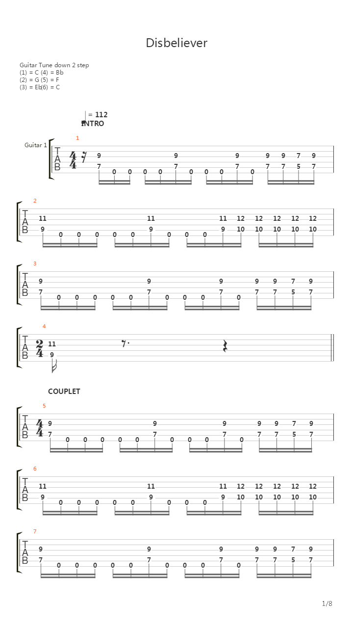 Disbeliever吉他谱