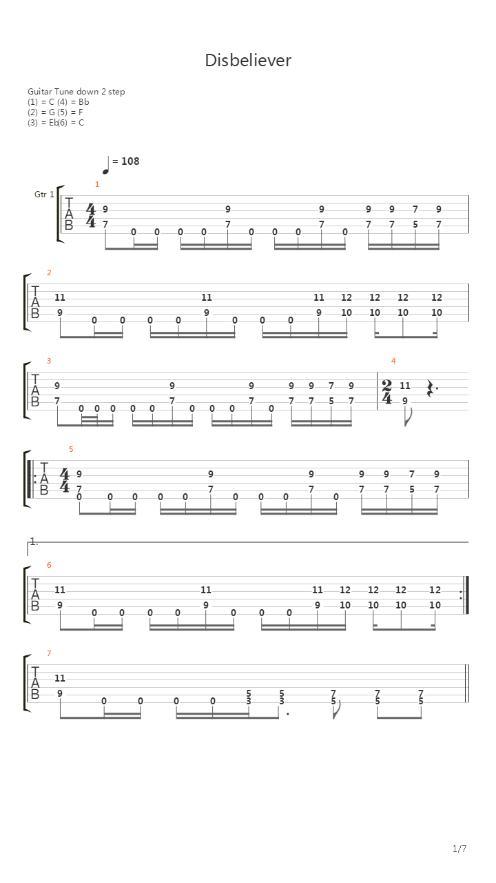 Disbeliever吉他谱