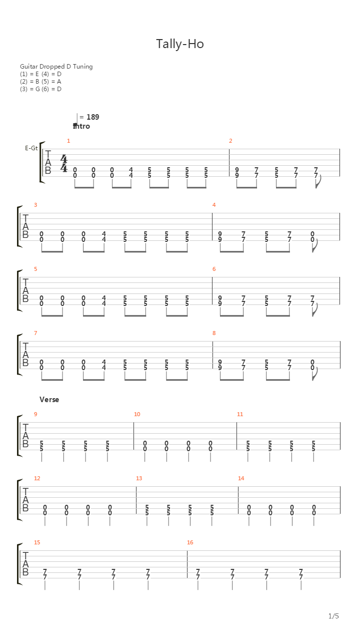 Tally-Ho吉他谱