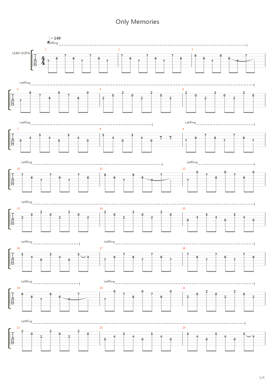 Only Memories吉他谱
