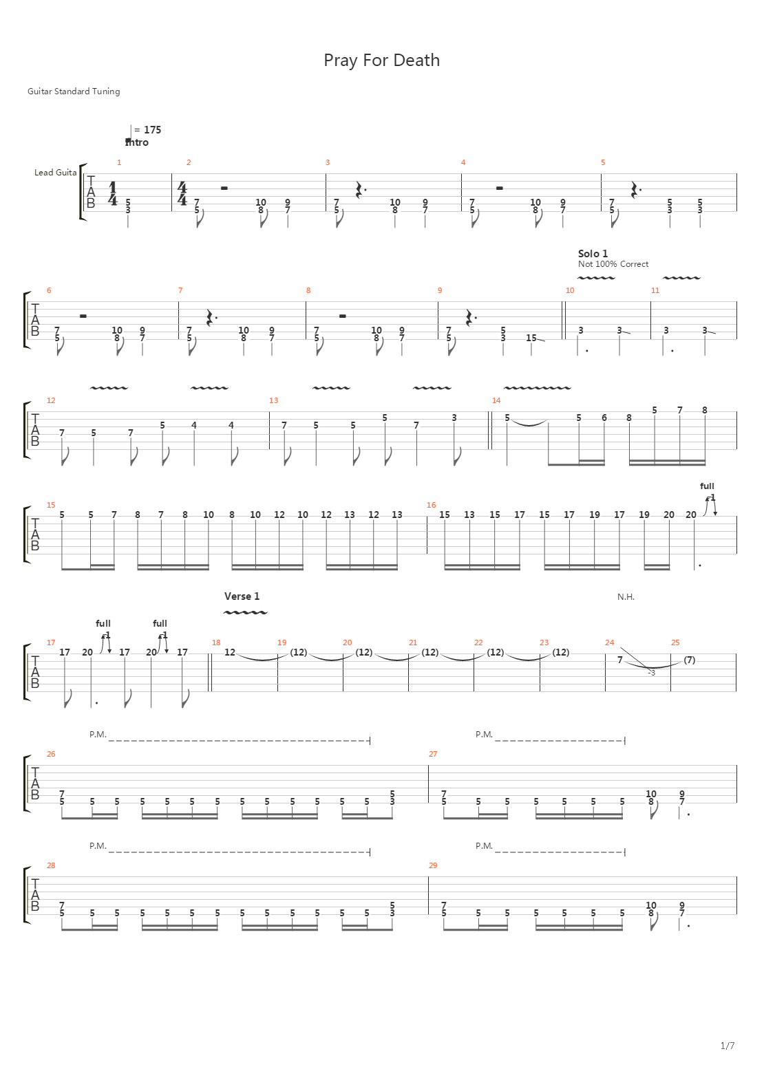 Pray For Death吉他谱