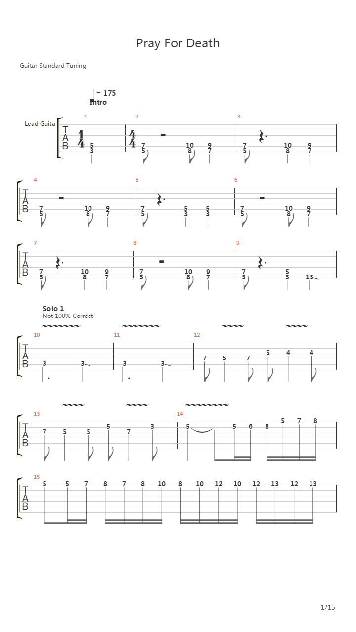 Pray For Death吉他谱