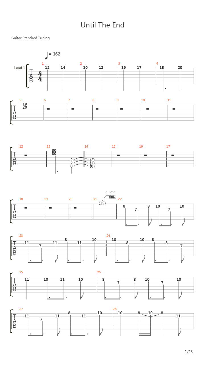 Until The End吉他谱