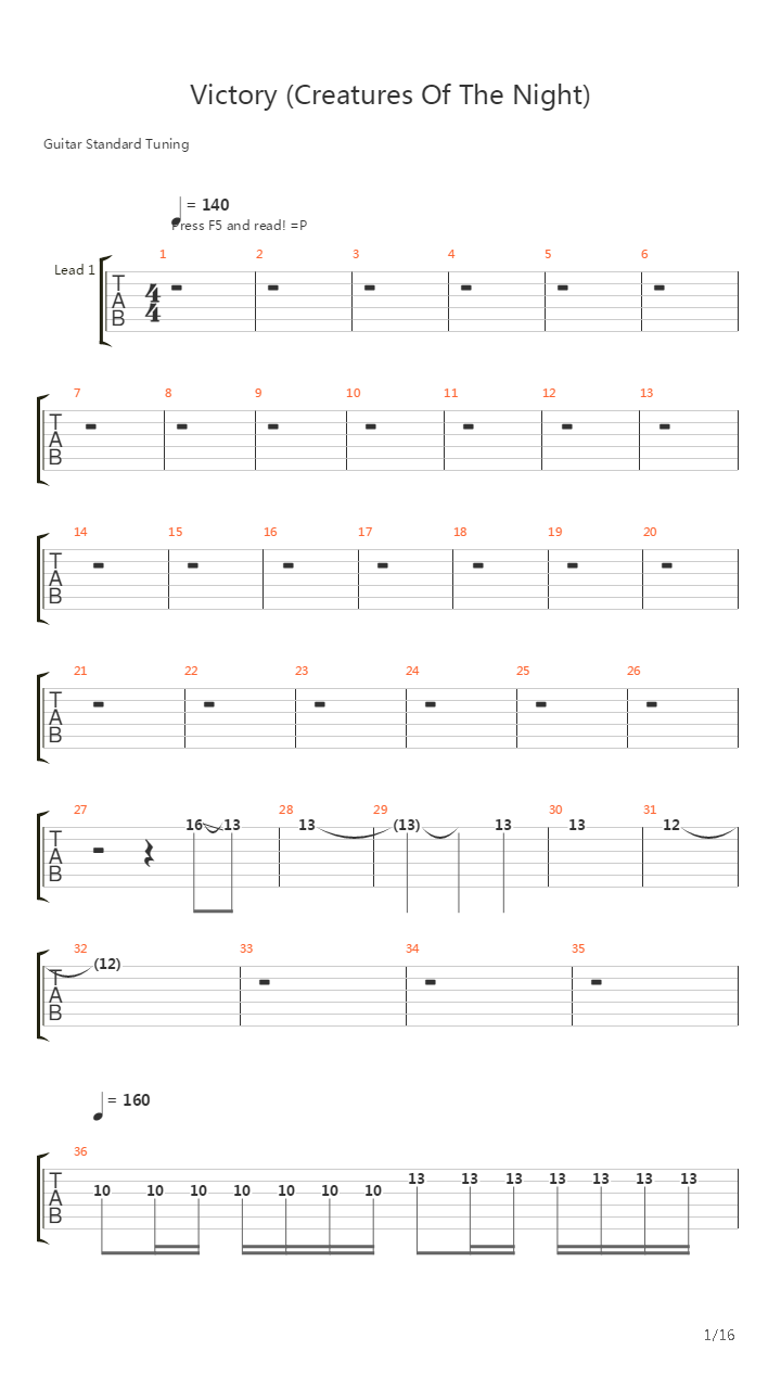 Victory Creatures Of The Night吉他谱
