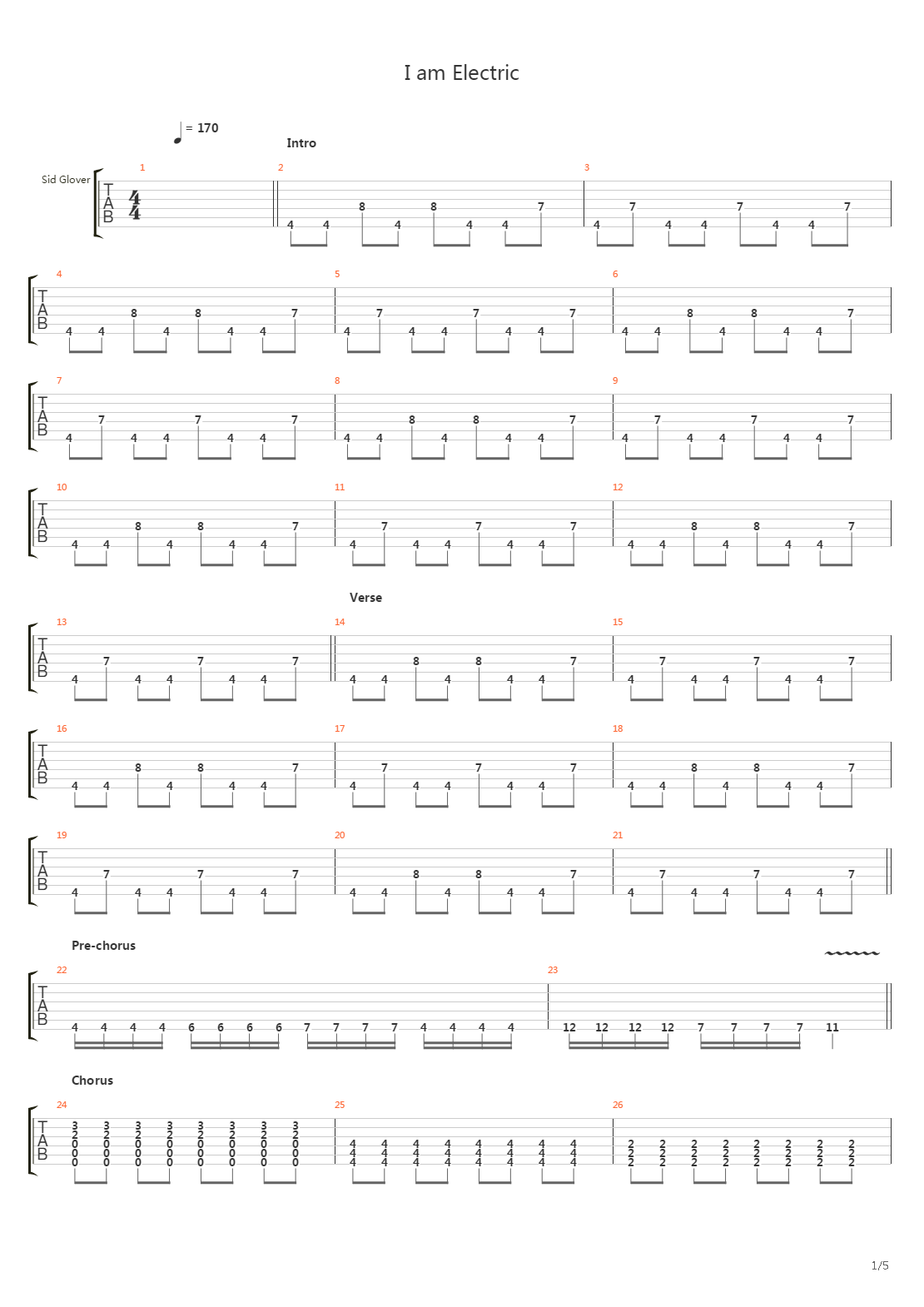 I Am Electric吉他谱