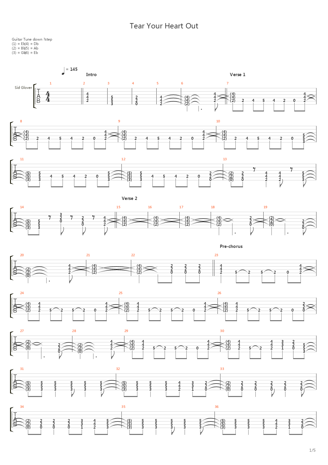 Tear Your Heart Out吉他谱