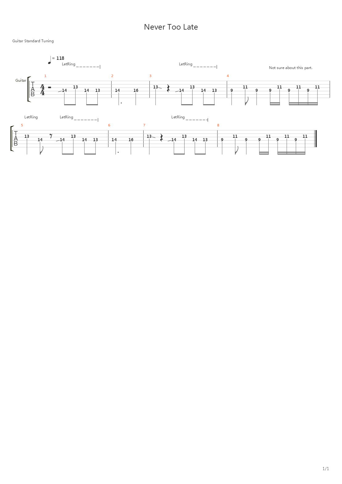 Never Too Late吉他谱