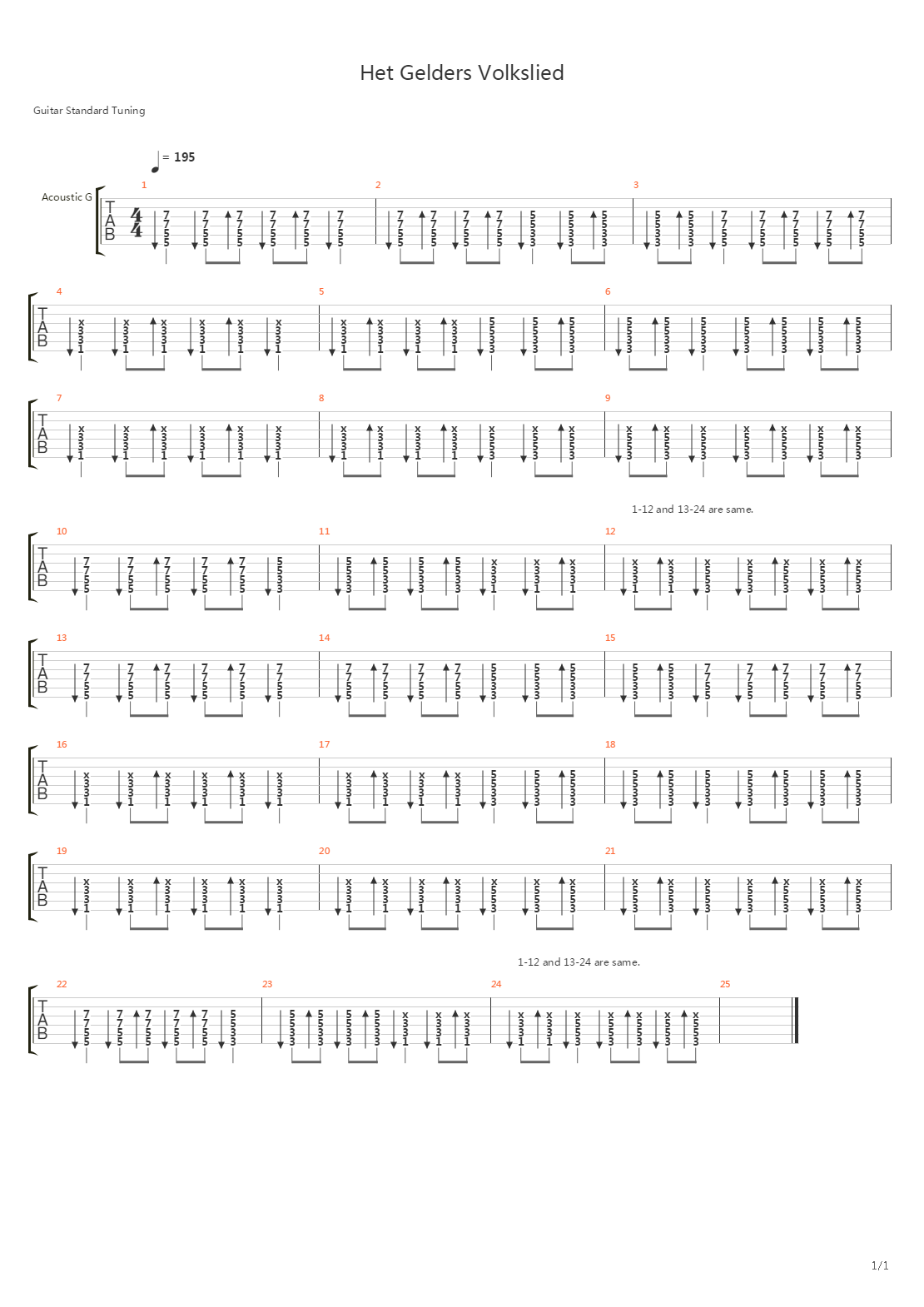 Het Gelders Volkslied吉他谱