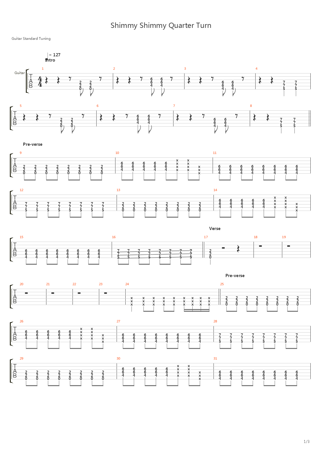 Shimmy Shimmy Quarter Turn吉他谱