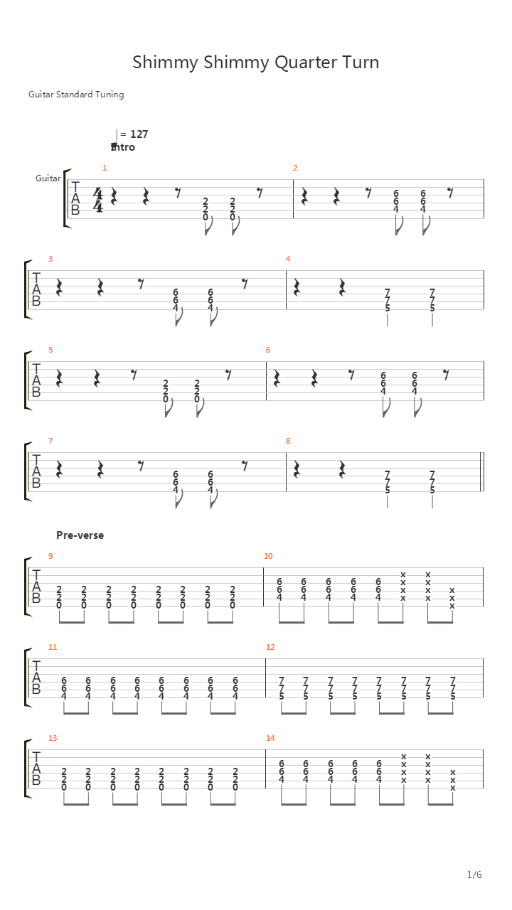 Shimmy Shimmy Quarter Turn吉他谱