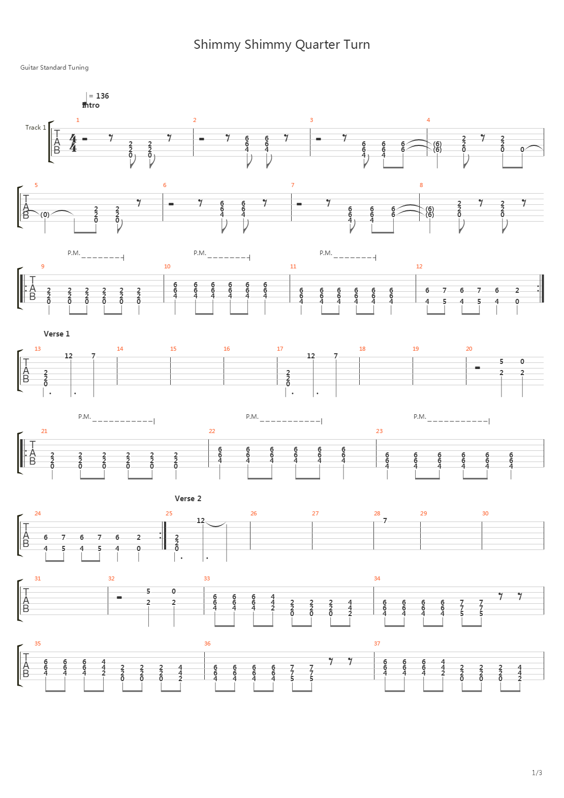 Shimmy Shimmy Quarter Turn吉他谱
