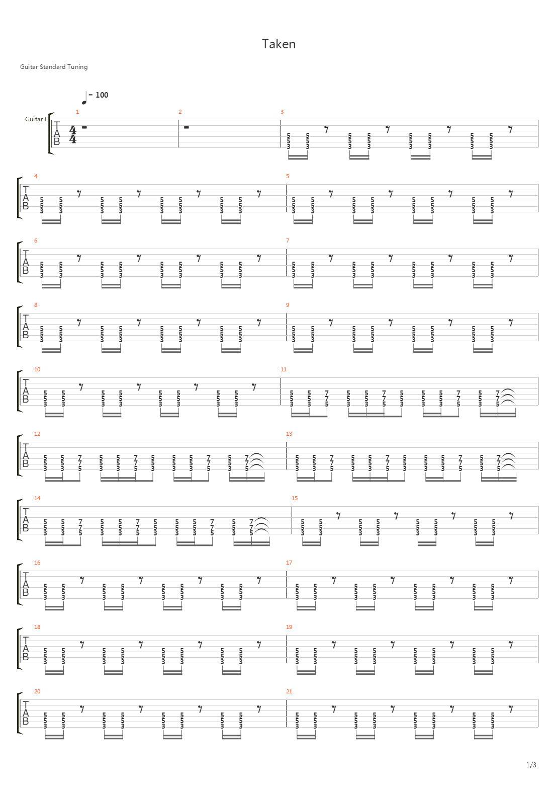 Taken吉他谱