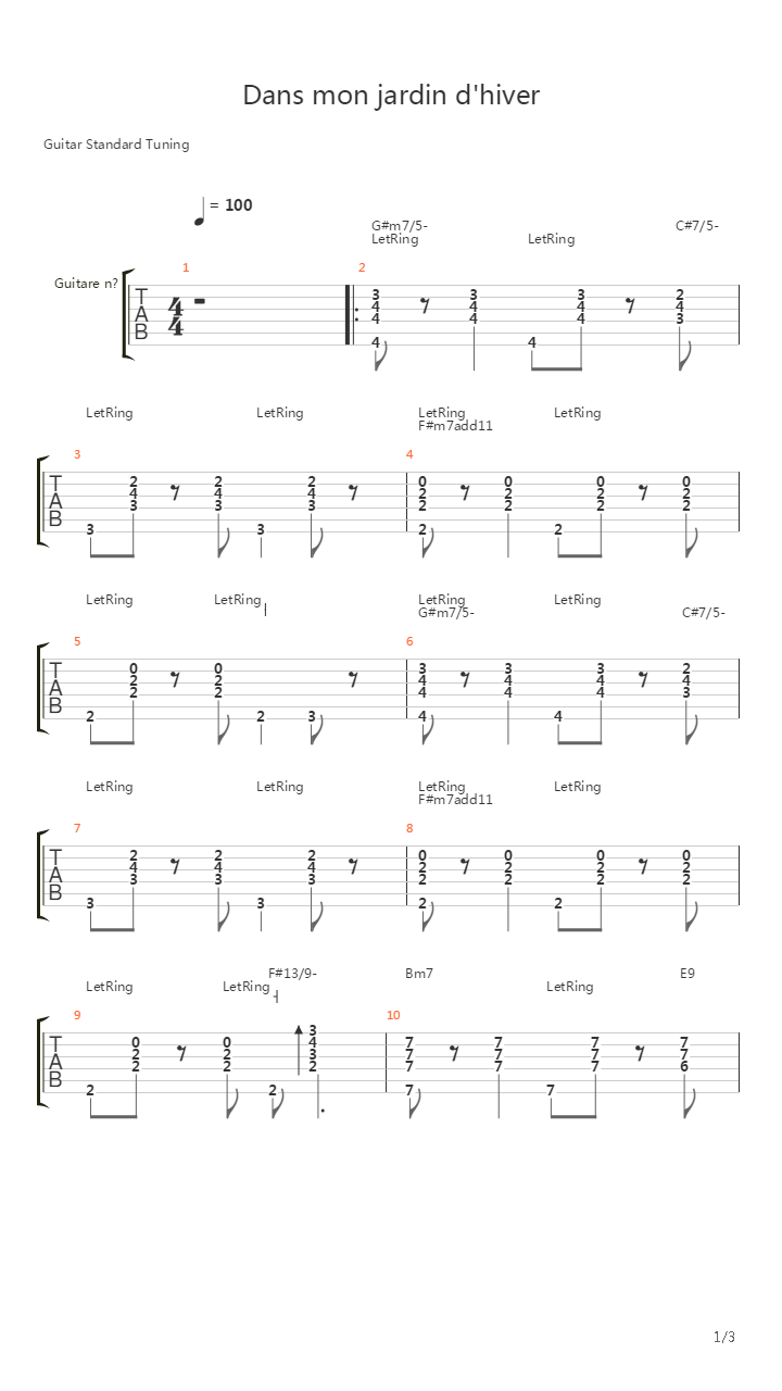 Dans Mon Jardin Dhiver吉他谱