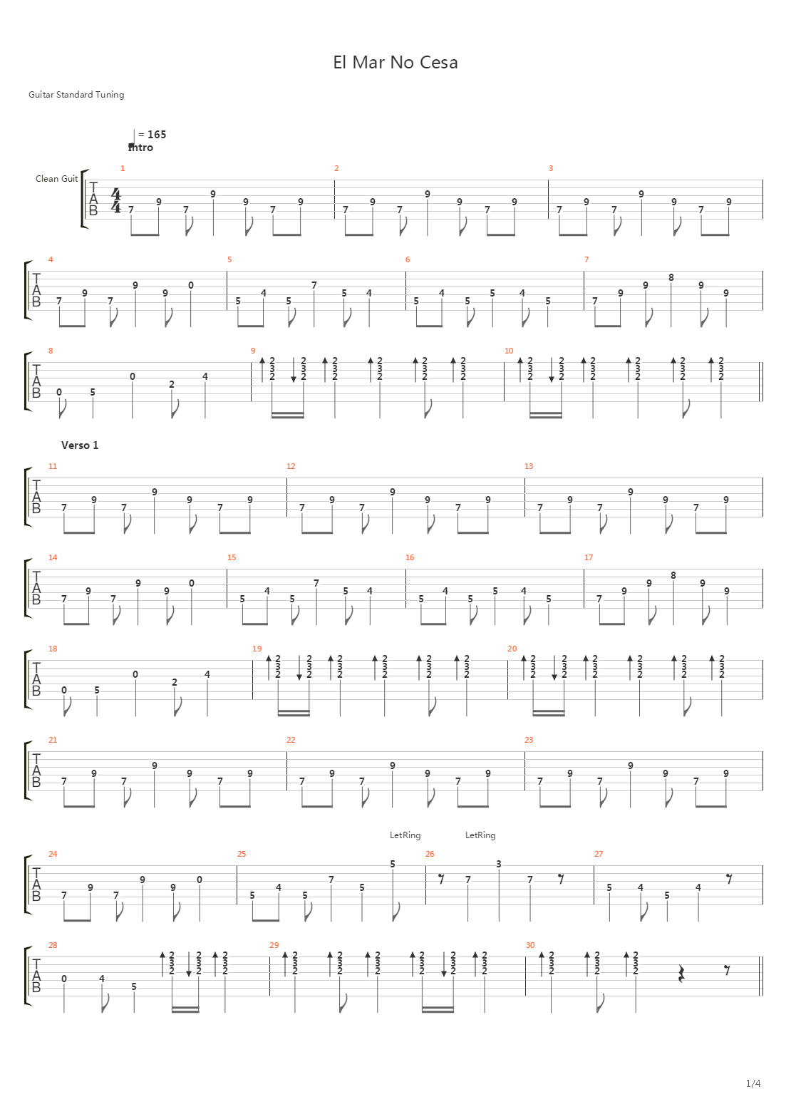 El Mar No Cesa吉他谱