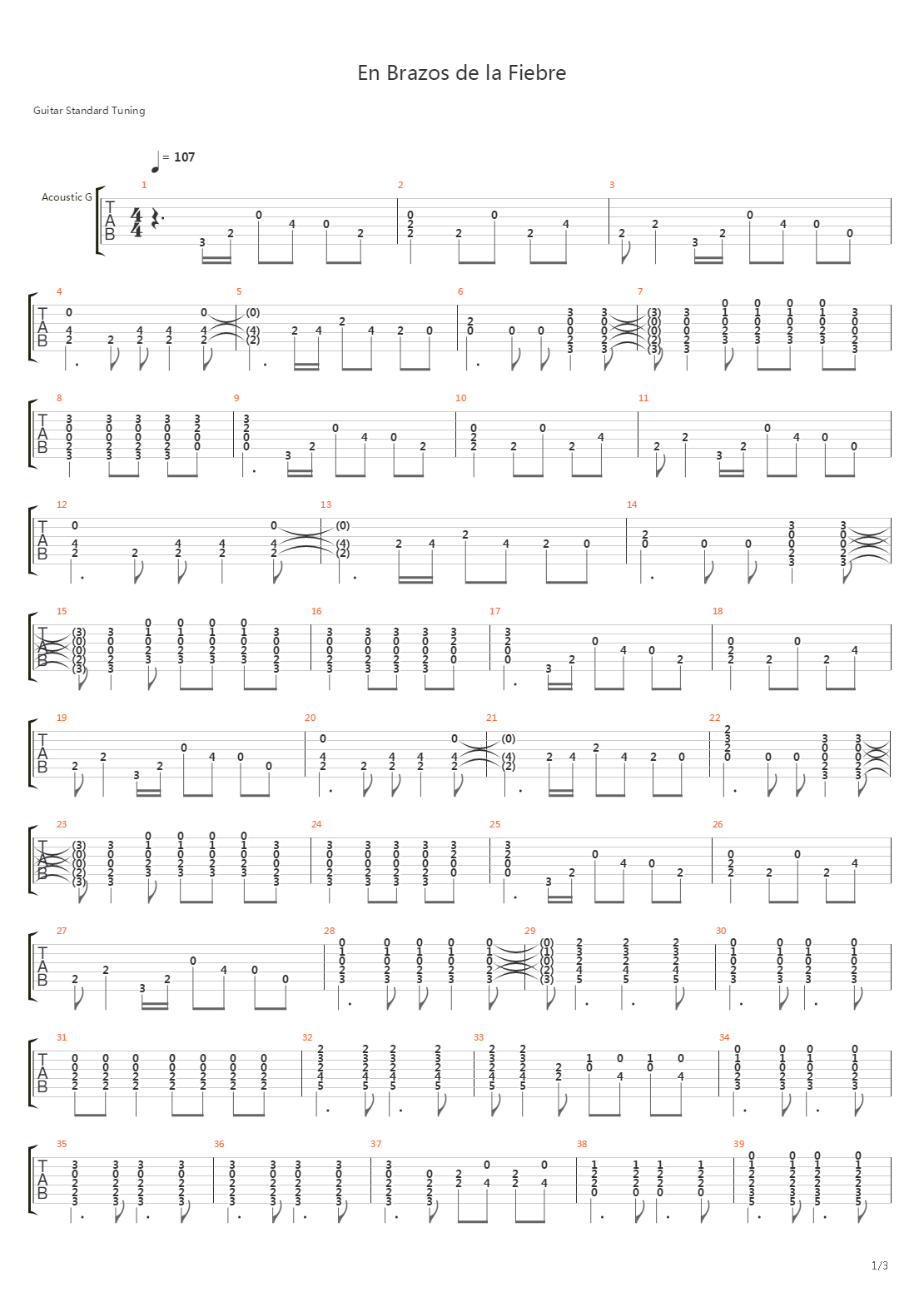 En Brazos De La Fiebre吉他谱
