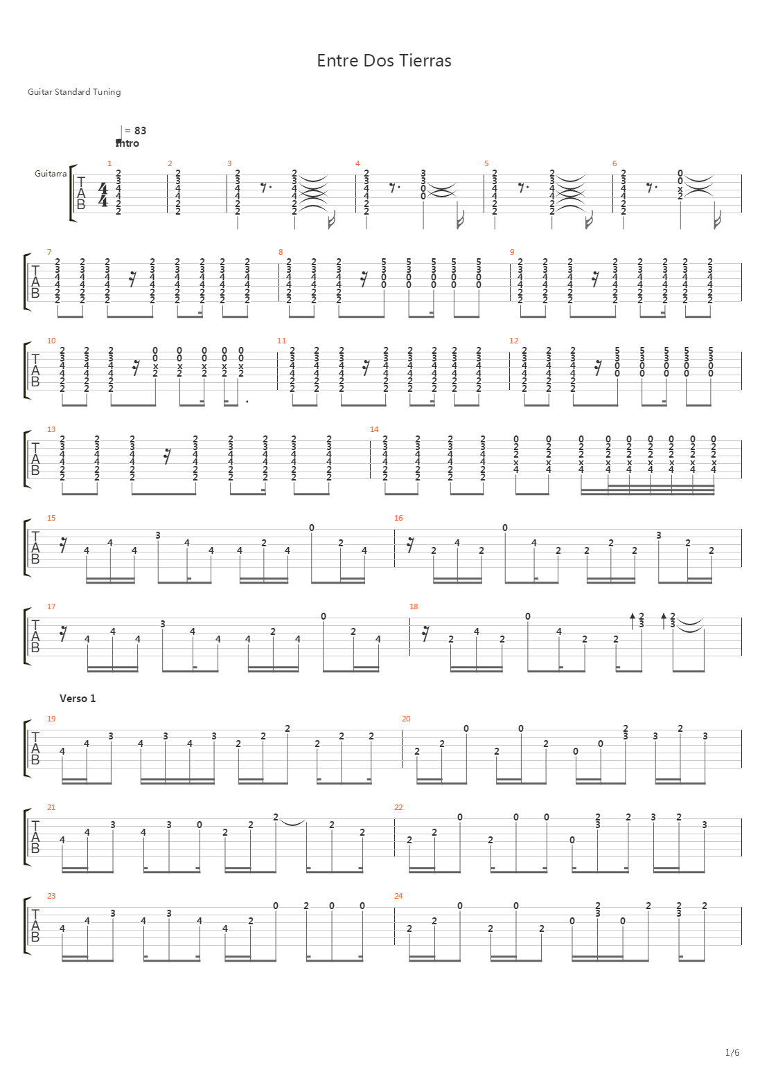 Entre Dos Tierras吉他谱