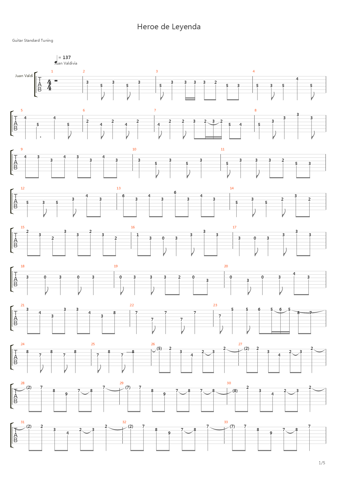 Heroe De Leyenda吉他谱