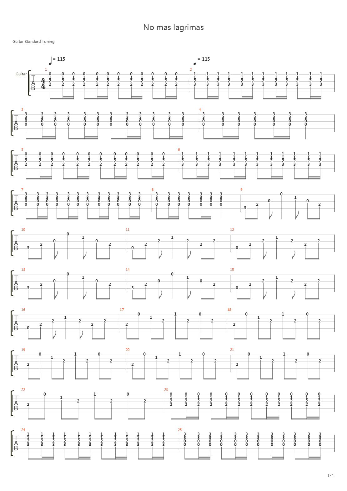 No Mas Lagrimas吉他谱
