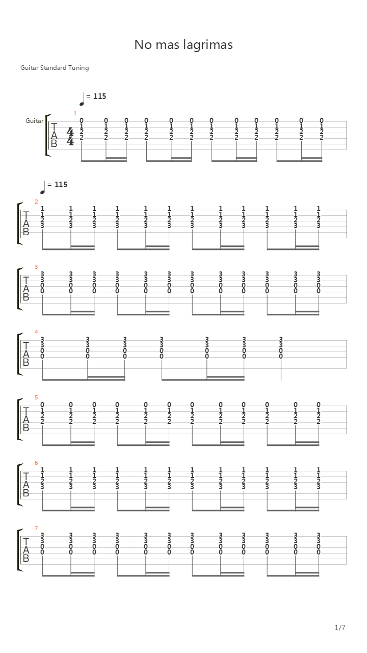 No Mas Lagrimas吉他谱