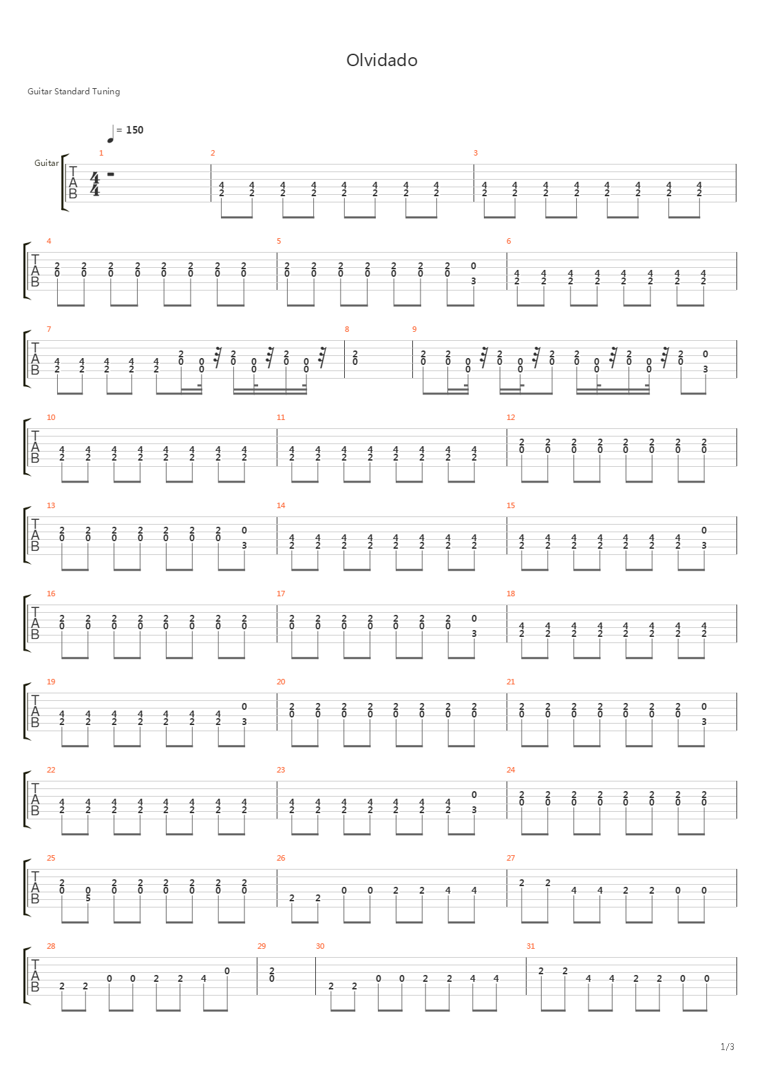 Olvidado吉他谱