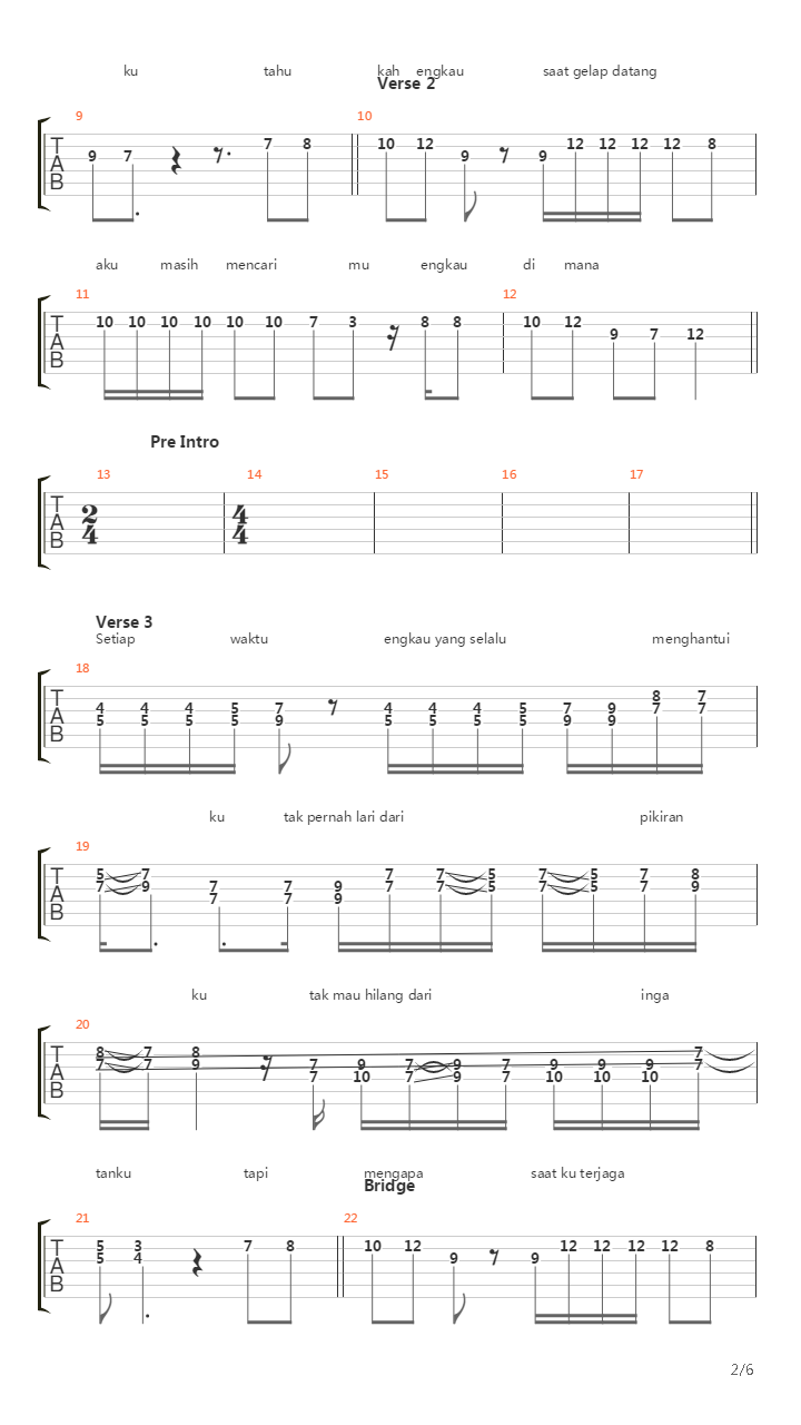 Setiap Detik吉他谱