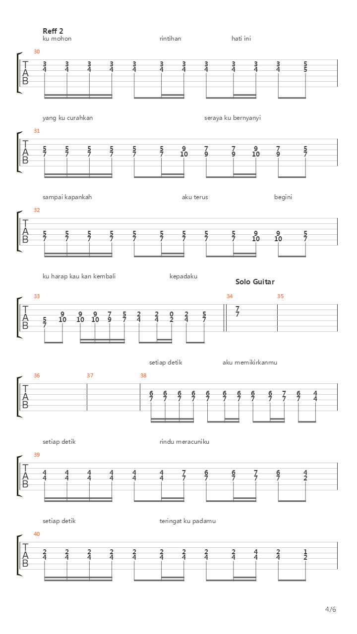 Setiap Detik吉他谱
