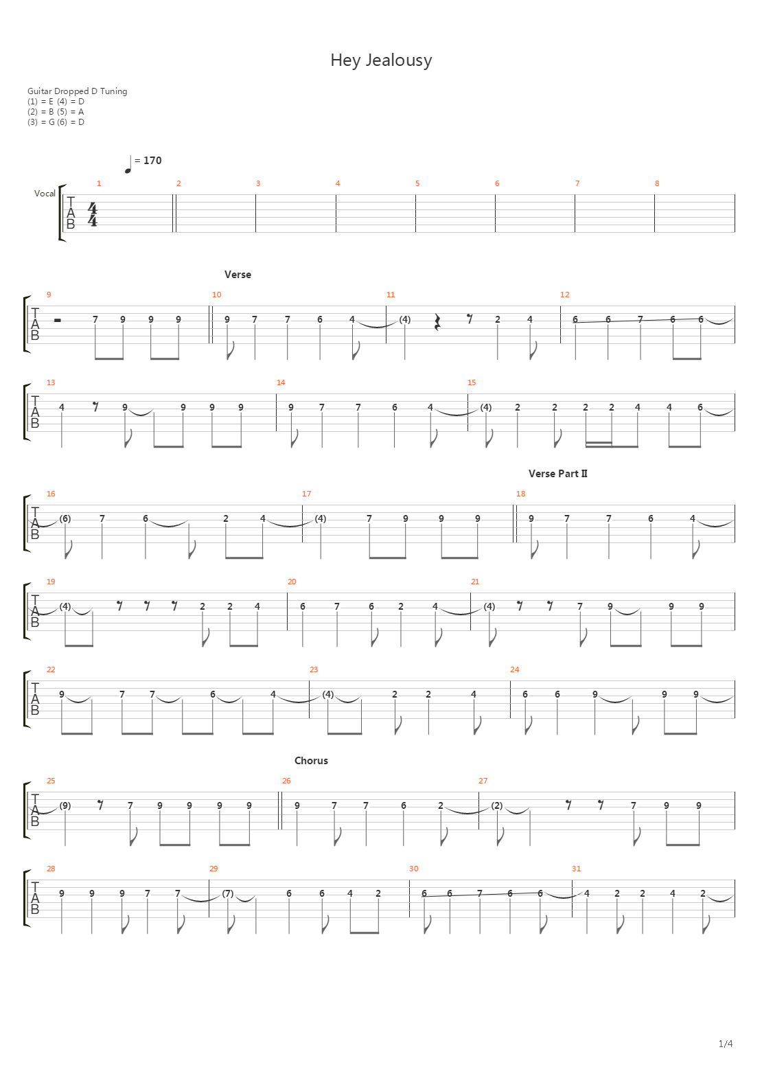 Hey Jealousy吉他谱