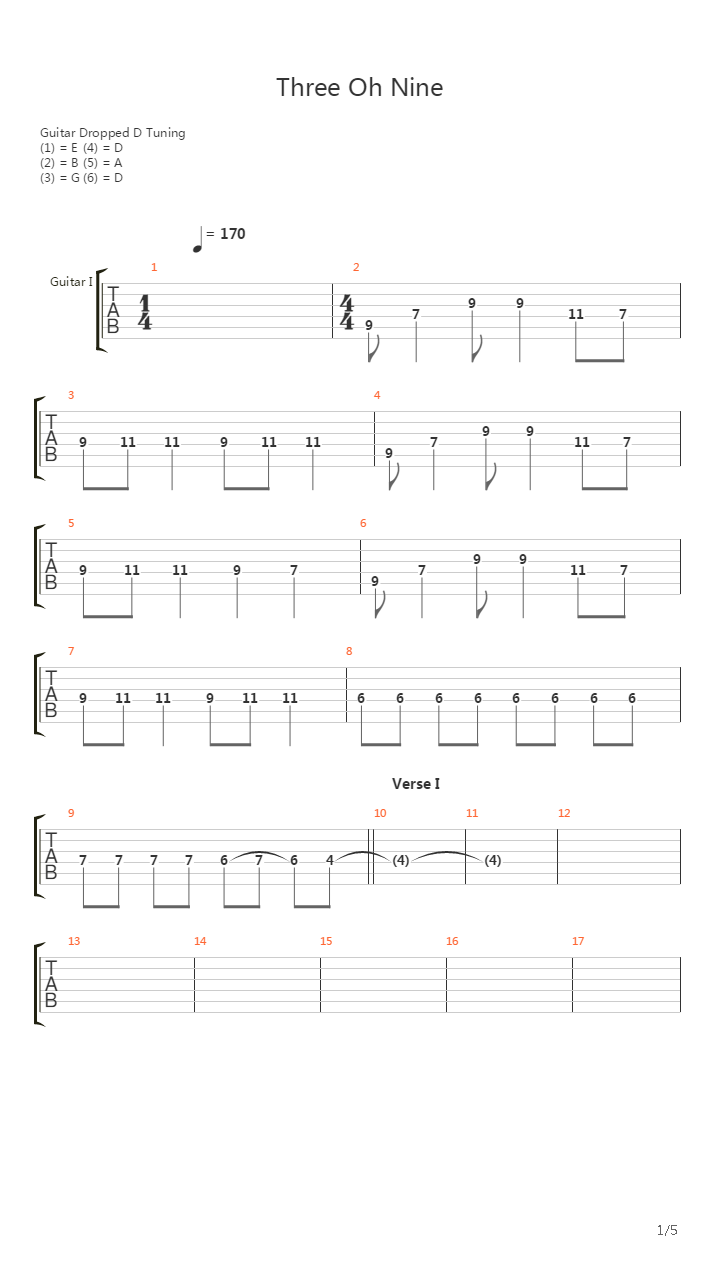 Three Oh Nine吉他谱