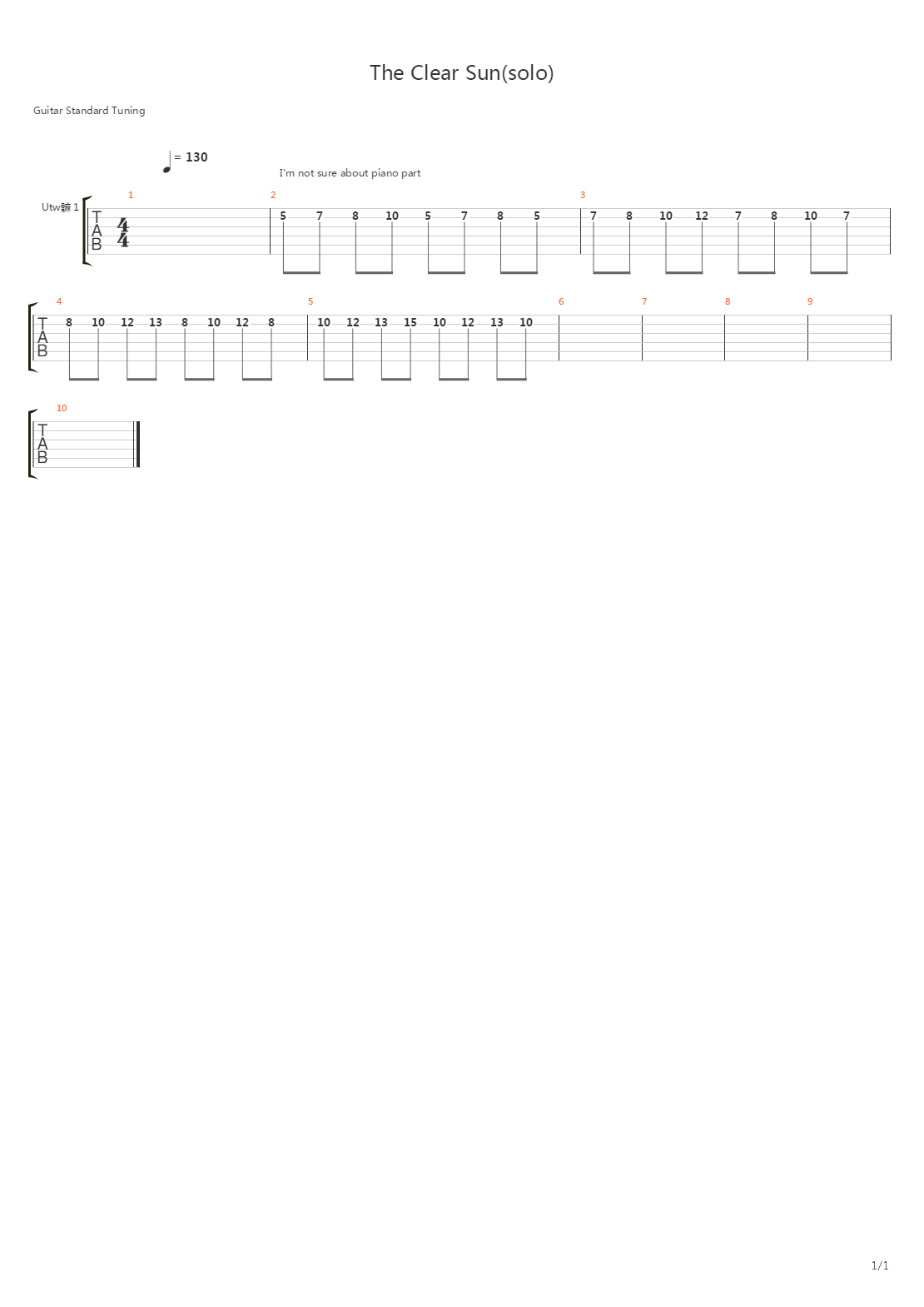 The Clear Sun吉他谱