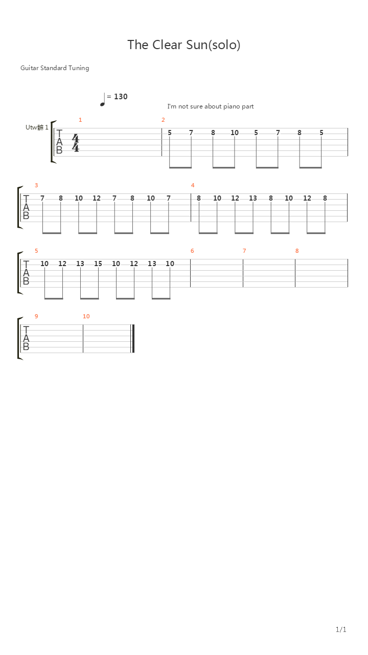 The Clear Sun吉他谱
